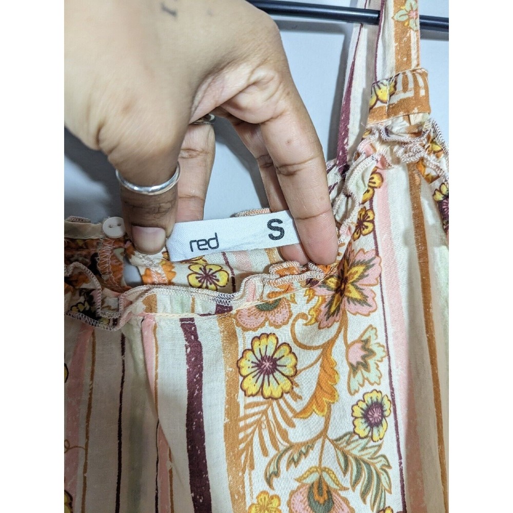 MPR Fashion Vintage Style Orange Floral Print Boho Sleeveless Dress Women Size S - Picture 5 of 7